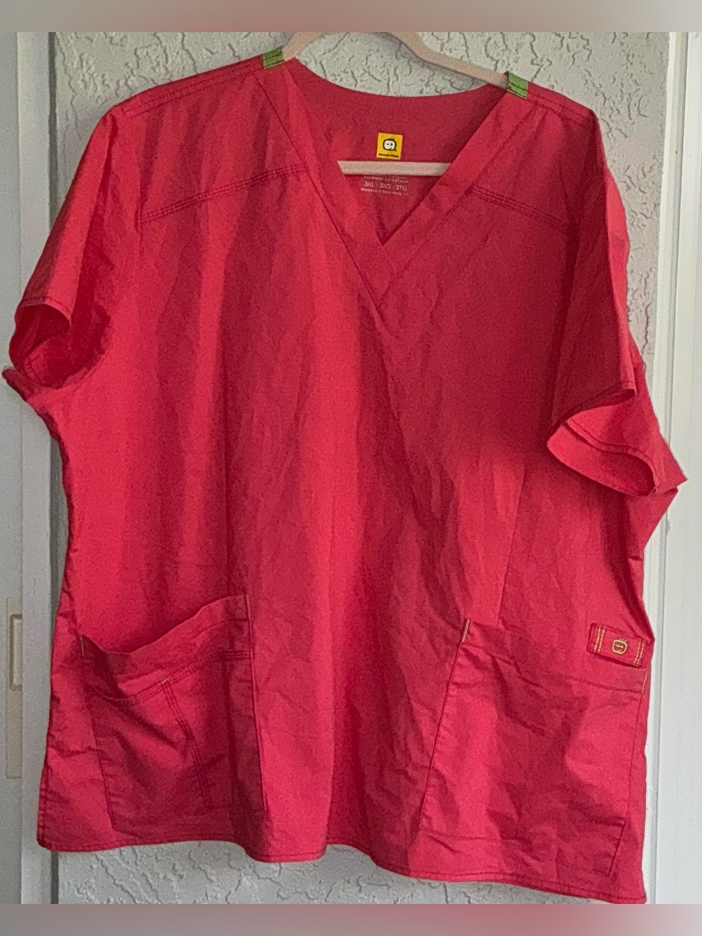 WonderWink V-Neck Scrub Top in Coral Red